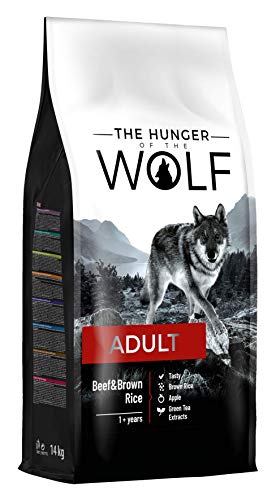 The Hunger of the Wolf Hundefutter für ausgewachsene Hunde aller Rassen Fein zubereitetes Trockenfutter mit Rind und braunem Reis - 14 kg