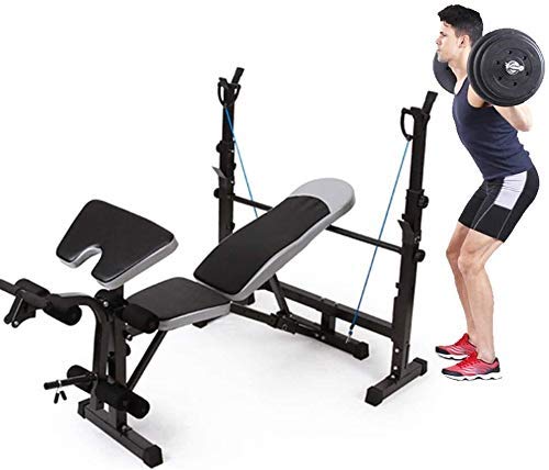 Hantelbank mit Beinstrecker und Beincurl Workout Bank Langhantelablage Hantelbankdrückständer Hanteltrainingsgeräte