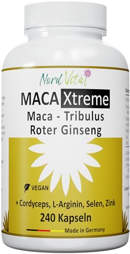Nord Vital Maca Kapseln mit Ginseng Cordyceps L-Arginin und Tribulus Terrestris ultra hochdosiert mit Zink und Selen 240 vegane Kapseln deutsche Herstellung - hochwertige Rezeptur
