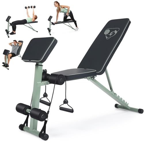 Hantelbank Klappbar 7-fach Rückenlehne und 6-fach Verstellbare Trainingsbank Rücken Flach Bauchlage Hantelbank Verstellbar ideal für Zuhause oder Fitnessstudio Wasserdichtes PU-Leder