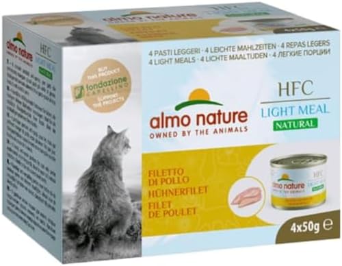 Almo Nature HFC Natural Light Meal Thunfisch Huhn und Schinken Nassfutter für ausgewachsene Katzen 4 Dosen 50 g