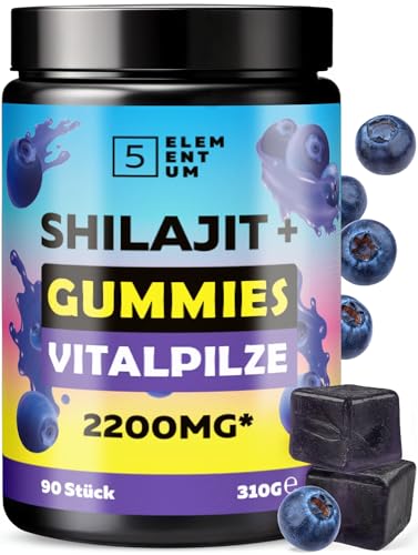 Shilajit Gummies Hochdosiert 2200mg 90 Stück - Himalaja Shilajit für optimale Energie Gesundheit - Verstärkter Premium-Pilzkomplex mit Löwenmähne Reishi Chaga Cordyceps