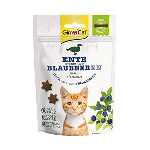 GimCat Soft Snacks Ente mit Blaubeeren - Weiches und proteinreiches Katzenleckerli ohne Zuckerzusatz - 1 Beutel 1 x 60 g