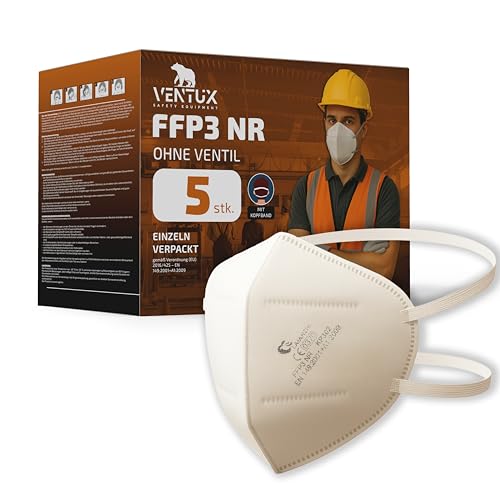 VENTUX FFP3 NR Atemschutzmasken faltbar CE-zertifiziert EN 149 2001 A1 2009 Einweg mit Ohrschlaufen 5