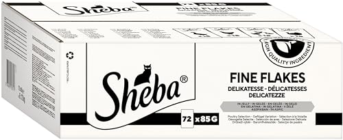 Sheba Katzennassfutter Delikatesse Gelee 72 Portionsbeutel 72x85g 1 Großpackung Katzenfutter nass feineügel Variation mit Ente Huhnügel und Truthahn