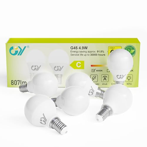 GY Neutralweiss 4.9W 4000K 807 Lumen NeutralweiÃŸ Leuchtmittel G45 Energiesparlampe 60W Halogenlampe ersetzt Nicht Birnen 6 stÃ¼ck Energieeffizienzklasse C