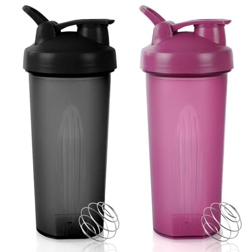 2 Stück Protein Shaker Proteinshake-Eiweiß Shaker Becher 600ml mit Edelstahl Kugel Messskala Auslaufsicher Proteinshake Becher Für Gym ZumSchnellen Mischen von Whey Protein Pulver Proteinmischflasche