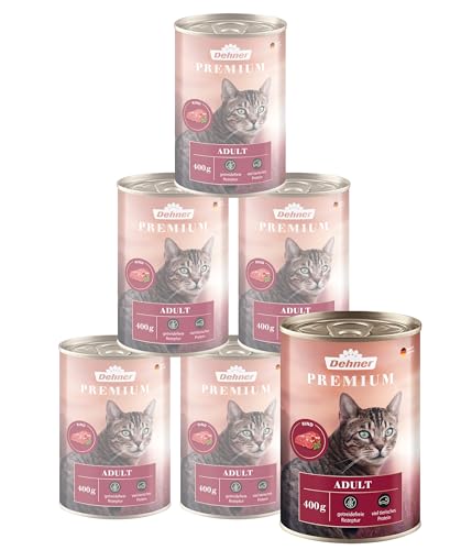 Dehner Premium Katzenfutter Nassfutter getreidefrei für ausgewachsene Katzen Rind 6 x 400 g Dose 2.4 kg