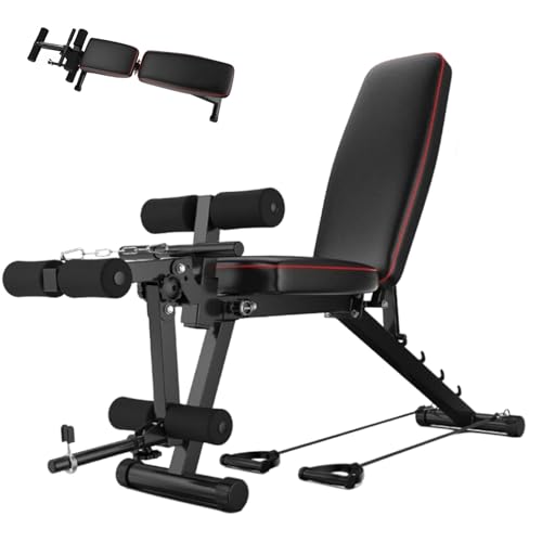 Weyot Hantelbank mit Beinstrecker und Beinbeuger Gerät Verstellbar Trainingsbank für Zuhause Bankdrücken Bank Sit Up BankBlack 48 118 111CM