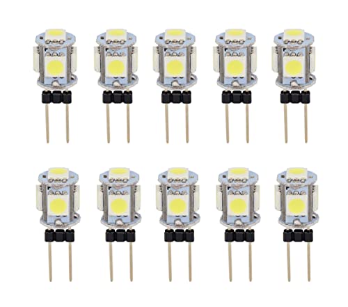 ShuoHui 10x G4 LED Halogen Replacement Bulb 5 SMD 1 Watt Kalt weiß 12V DC 330 Bulb GU4 Lamp Socket Spotlight