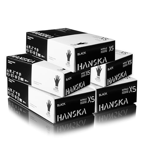 HANSKA 500 Schwarz Nitril-Einweghandschuhe puderfrei beidhändig nicht steril Gummibasis geeignet für medizinische Bereiche Handhabung von Lebensmitteln 500 XS