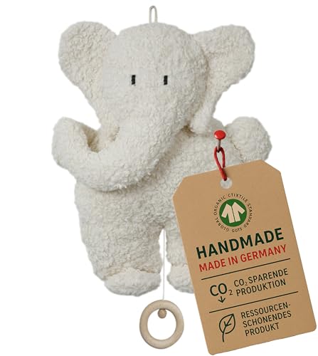 Efie Spieluhr Elefant aus Bio-Baumwolle kbA GOTS-zertifiziert waschbar handgefertigt Made in Germany Melodie Schuberts Wiegenlied