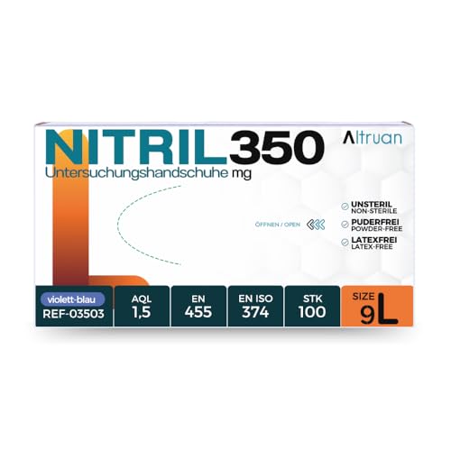 ALTRUAN Nitrilhandschuhe 100 1000 Stück Blau Schwarz Nitril350 Einweghandschuhe Einmalhandschuhe Untersuchungshandschuhe Handschuhe puderfrei latexfrei Größe S - XL Blau L Karton