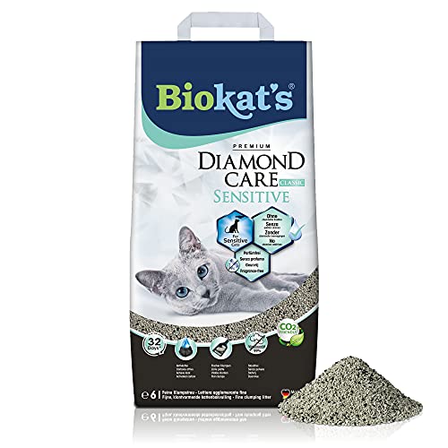 Biokat s Diamond Care Sensitive Classic Katzenstreu - Feine Klumpstreu aus Bentonit ohne Zusätze speziell für empfindliche Katzen - 1 Sack 1 x 6 L