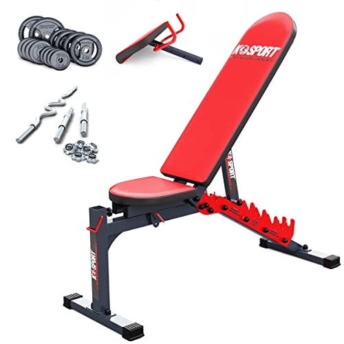 K-Sport Hantelbank Set mit Curlpult SZ - Stange Kurzhanteln inkl. 55kg Gewichte Trainingsbank verstellbar Curlpult mit Ablage 30mm Gewichtsscheiben Trainingsset für dein Home Gym