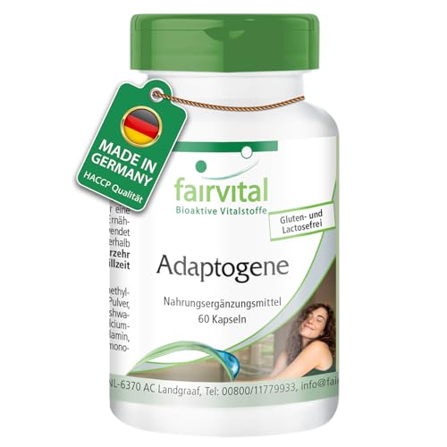 Fairvital Adaptogene Komplex - 60 Kapseln - mit Ashwagandha Rhodiola Rosea Cordyceps Vitamin B1 B2 B3 B5 B6 B9 B12 uvm. - qualitätsgeprüft und hochdosiert - 100% vegan - Made in Germany