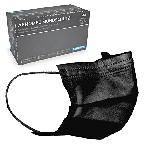 ARNOMED 200x Medizinische Mundschutzmaske Schwarz CE Zertifizierte Medical Face Mask Schutzmaske Nase Einwegmasken Chirugischer Mundschutz Klinische Gesichtsmaske