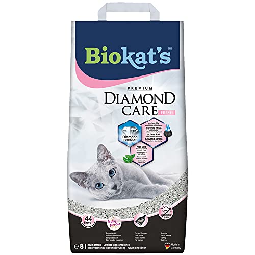 Biokat s Diamond Care Fresh mit Duft - Feine Katzenstreu mit Aktivkohle und Aloe Vera - 1 Sack 1 x 8 L