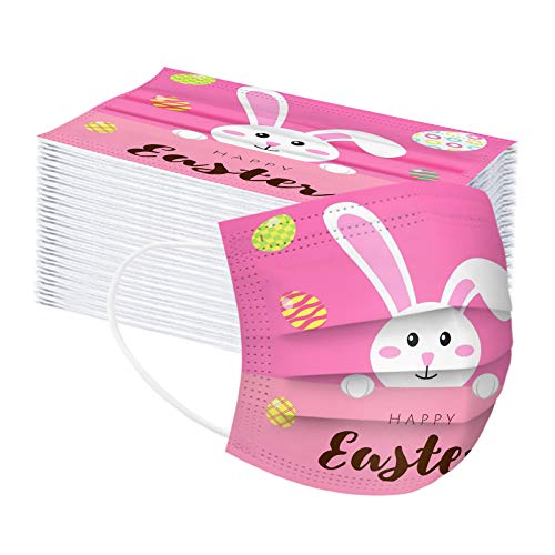DeHolifer 50 Stück Nasenschutz Ostern Kaninchen Druck Mundbedeckung Einmal Baumwolle Bedeckung Halstuch Bandana 50pc