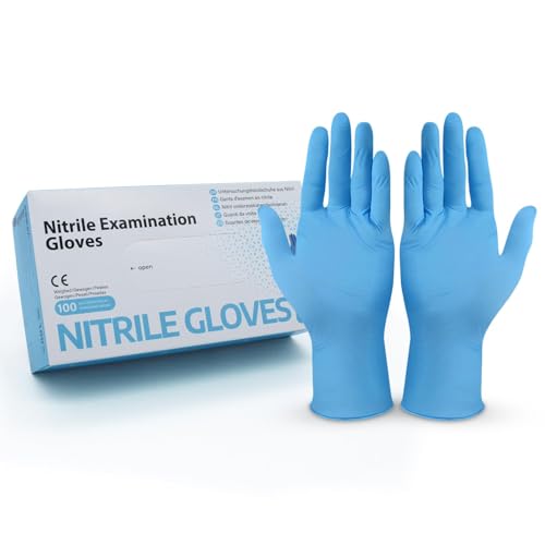 Hygiene100 100 Stück Einweghandschuhe Hellblau Nitrilhandschuhe Einmalhandschuhe mit Box Nitril Handschuhe Einweg puderfrei latexfreie Gummihandschuhe in Größe S M L XL in der Farbe Blau S