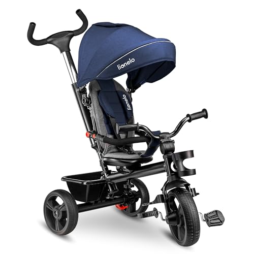 LIONELO Haari 2in1 Dreirad mit Schubstange ab 18 Monate bis 25kg Vorwärts und Rückwärtsfahrt schlauchlose Gummireifen Freilauf geräumiger Korb Tasche Getränkehalter