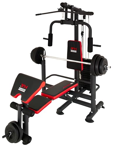 Hansson Sports Universal Kraftstation Hantelbank Multifunktion mit Hantelablage Latzug Butterfly Beinstrecker Beinbeuger 65kg Gewichten klappbar B Mit 75KG
