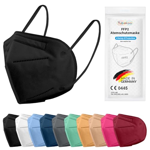 TubeRoo FFP2 Maske schwarz 50 Stück Masken aus Deutschland Made in Germany weiche Ohrschlaufen Atemschutzmaske Mundschutz Schutzmaske Staubmaske Feinstaubmaske