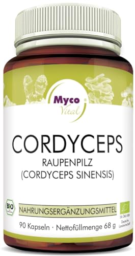 MycoVital Bio Cordyceps Pilzpulver-Kapseln 93 Stück je 750 mg aus biologischem Anbau - 100% Vegan Ohne Zusätze - Chinesischer Raupenpilz