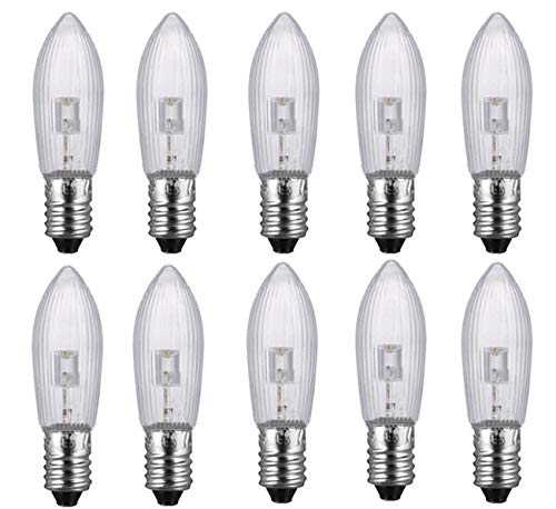 ShuoHui 10 Stück E10 LED-Ersatzlampen Glühbirnen Topkerze für Lichterkette 10V-55V AC 0.2W 20LM
