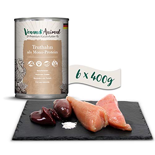 Venandi Animal - Premium Nassfutter für Katzen - Truthahn als Monoprotein 6er Pack 6 x 400 g getreidefrei Monoprotein