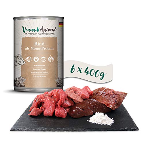 Venandi Animal - Premium Nassfutter für Katzen - Rind als Monoprotein 6er Pack 6 x 400 g getreidefrei Monoprotein