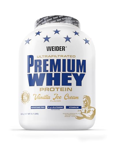 Weider Premium Whey Protein Pulver - Hoher Proteingehalt wenig Kohlenhydrate wenig Fett mit L-Glutamin und Vitamin B6-2 3kg - Vanilla Ice-Cream