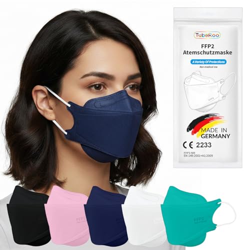 TubeRoo FFP2 Maske blau dunkelblau Fischform 10 Stück Masken aus Deutschland Made in Germany weiche Ohrschlaufen Atemschutzmaske Mundschutz