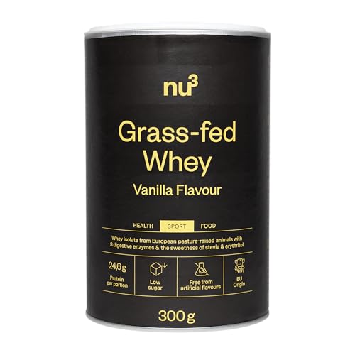 nu3 Grass-Fed Whey Protein - 300g Vanille mit 80% Eiweißgehalt 100% Grass-Fed Whey Protein Isolate aus Weidehaltung Protein Pulver ohne Zuckerzusatz