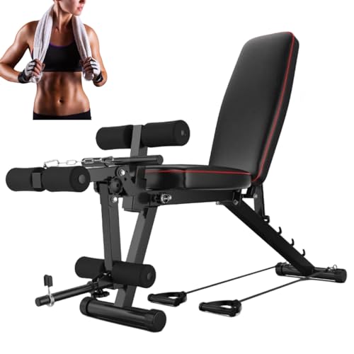 Weyot Hantelbank mit Beincurler Multifunktions Trainingsbank Schrägbank mit 5 Fach Verstellbarer Rückenlehne Gym Bench Fitnessbank für Zuhause 200KG BelastbarBlack 48 118 111CM