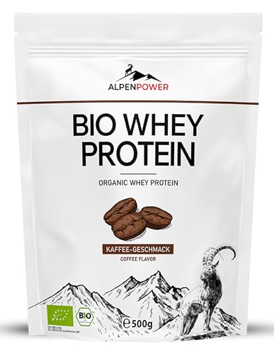 AlpenPower BIO WHEY Protein Kaffee 500 g - 100% natürliche Zutaten ohne Zusatzstoffe - Hochwertiges CFM Eiweiß-Pulver aus bester Bio-Alpenmilch