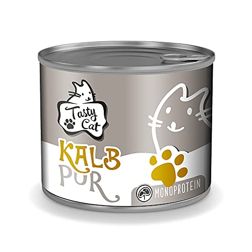 Tasty Cat Nassfutter für Katzen Mono Kalb pur 6 x 200g. getreidefrei zuckerfrei Monoprotein