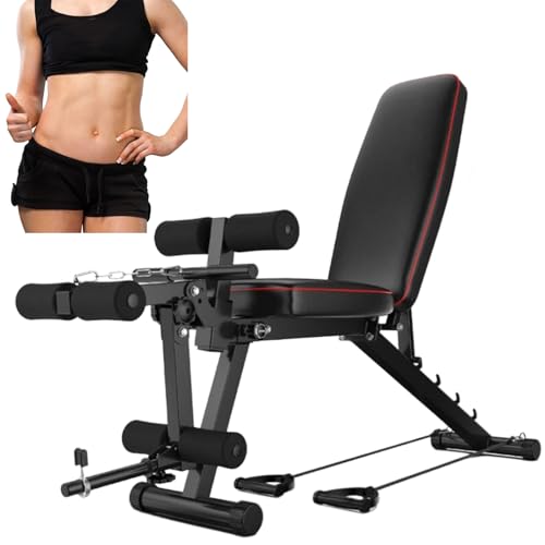 Weyot Hantelbank mit Beincurler Trainingsbank Verstellbar Schrägbank für Fitnessstudio zu Hause Fitnessbank für Zuhause Flach Rückgang Bankdrücken Bank für den Gesamten Körper