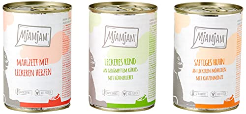 MjAMjAM   Premium Nassfutter für   Mixpaket I   Huhn Rind Herzen 6er Pack 6x 400g getreidefrei extra viel Fleisch