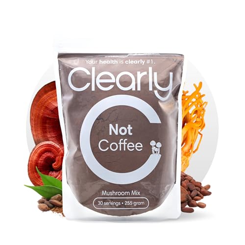 Clearly Not Coffee Mushroom Coffee mit Chaga Reishi Löwenmähne Cordyceps Maitake Extrakt Lecker Pflanzlich Zuckerfrei für Fokus Energie 255g Pilzkaffee no coffee