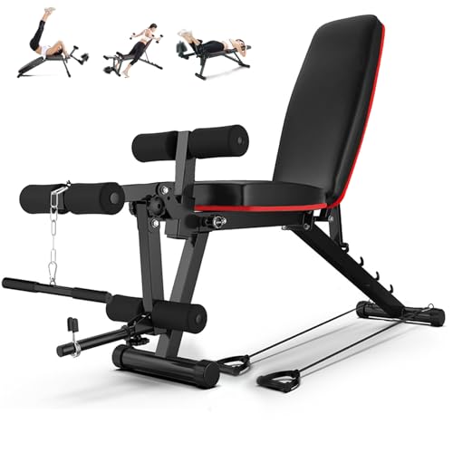 Multifunktional Trainings Bank Hantelbank Verstellbar Klappbar mit Verstellbar Rückenlehne mit Beincurler Semi-Pro Haushalt Fitnessgeräter für Kniebeuge Bankdrücken