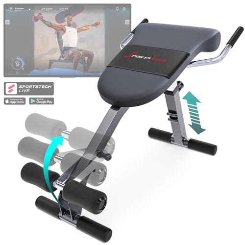 Sportstech einzigartiger 3in1 Rücken  Bauchtrainer Schrägbank klappbar Multifunktion Beincurler Rückentrainer für Zuhause Deutsche Qualitätsmarke BRT200 silber