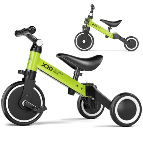 XJD 3 in 1 Laufrad Dreirad Kinder Dreirad ab 1 Jahr Laufräder Lauffahrrad mit verstellbarem Sitz und Lenker Lauflernhilfe mit abnehmbares Pedal Baby Fahrrad von 1-3 Jahren Jungen Mädchen Grün