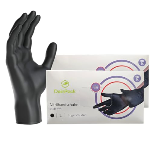 DeinPack 200 Einweghandschuhe schwarz Einmalhandschuhe L Nitril Handschuhe Nitrilhandschuhe puderfrei Gummi-Handschuhe Einweg Schutzhandschuhe Handschuhe Nitril in S M L XL L