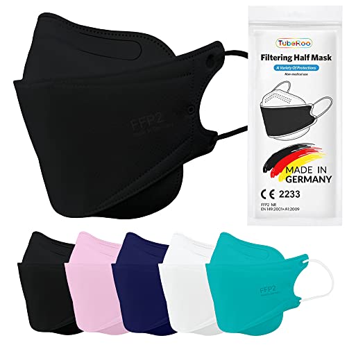 TubeRoo FFP2 Maske innen und außen schwarz Fischform 1 Stück Masken aus Deutschland Made in Germany Ohrschlaufen Atemschutzmaske Mundschutz