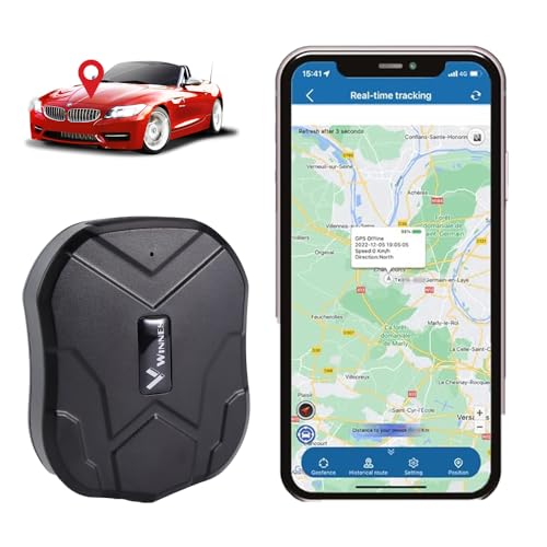 Winnes GPS Tracker 90 Tage Standby-Zeit Ohne ABO GPS Tracker Auto Mit Echtzeit-Tracking-Geofencing und kostenloser App Plattform 5000 mAh