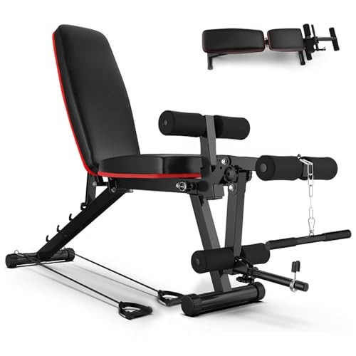 Verstellbar Multifunktions Trainingsbank Schrägbank für Ganzkörper-Workout Hantelbank mit Beincurler und 5-Fach Verstellbarer Rückenlehne Fitnessbank für Zu Hause Oder im Fitnessstudio