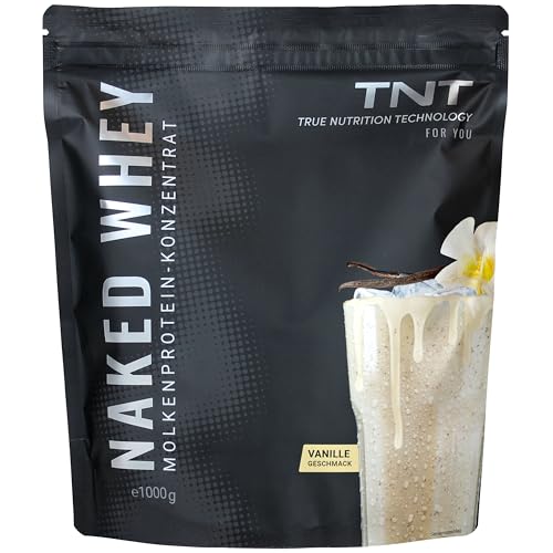TNT Naked Whey Protein Pulver 1kg Eiweißpulver mit Laktase für Protein Shake Backen Kochen Tolle Löslichkeit leckerer Geschmack Vanilla
