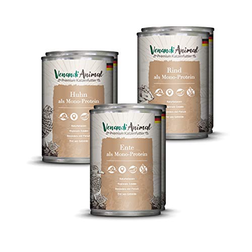 Venandi Animal - Premium Nassfutter für Katzen - Probierpaket I als Monoprotein 6er Pack 6 x 400 g getreidefrei Monoprotein
