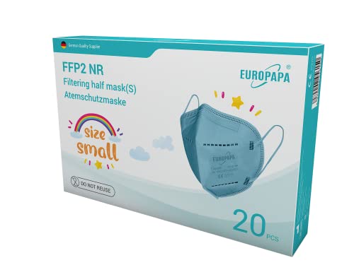 EUROPAPA 20x FFP2 Maske S in Kleiner Größe Atemschutzmasken 5 lagig hygienisch einzelverpackt EU 2016 425 Blau